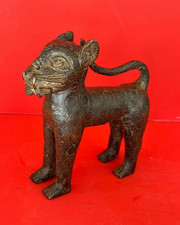 Vintage Benin Royal Bronze Leopard Sculpture - Casting with Spotted Patina 8"