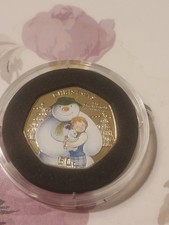 Isle Of Man Christmas 50p Snowman And James With Dog Coloured