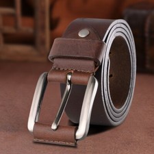 Mens Genuine Leather Belt Belts Real New Buckle For Trouser Jeans Black Brown UK