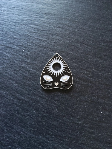 Silver tone ouija cats - or,