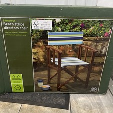 Wooden Folding Directors Chair - Blue Striped Canvas Seat - Office or Garden