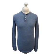 Superdry Henley Textured Grandad Blue Long Sleeve Top UK Men's Size M FF763