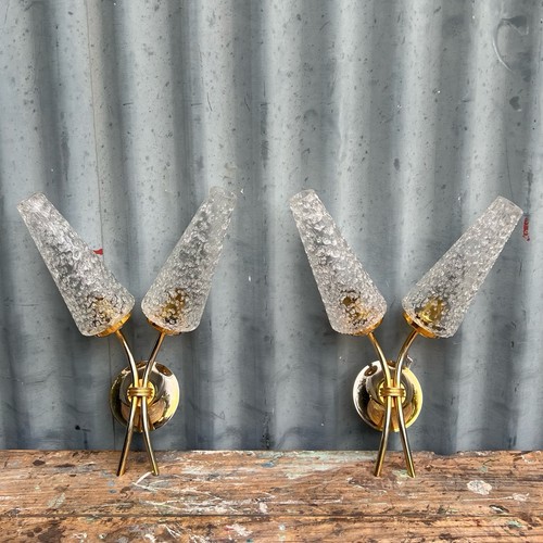 Pair vintage brass glass - of,