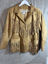 Vintage Bianca Sport Suede Leather Fringe Jacket Tan Brown Western Size 10