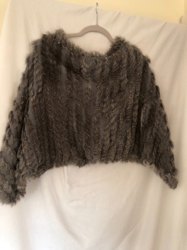 Grey real fur poncho cape - grey,