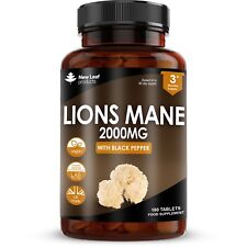 Lions Mane Extract Mushroom 2000mg - 180 High Strength Vegan Tablets UK Made