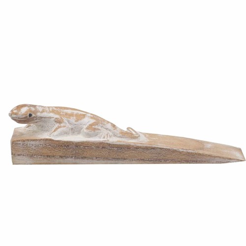 Hand carved doorstop gecko - carved,