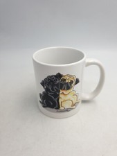 ORCA COATING CERAMIC 11oz TEA COFFEE MUG BLACK BEIGE PUG CUDDLING PUPPIES SCENE