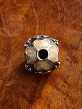 Authentic Pandora Silver, Black & Ivory Enamel Daisy Flower bead charm S925 ALE