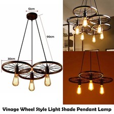 Vintage Industrial Ceiling Light Wheel Pendant Light Chandelier 3 Way Retro Lamp