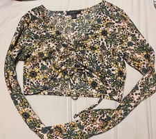 Flower Print Cropped Low Cut Top Primark Size M (12-14 UK)