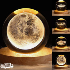 USB 3D Moon Planet Globe Galaxy Night Light LED Crystal Ball Table Lamp Bedside