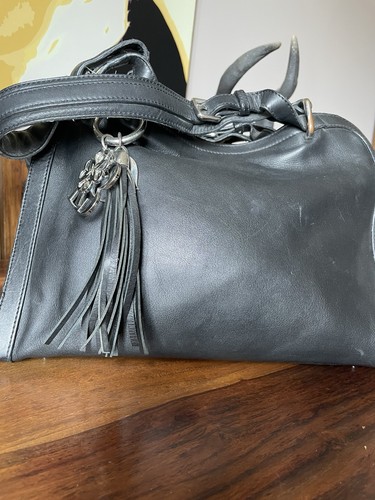 Ladies black leather handbag - black,
