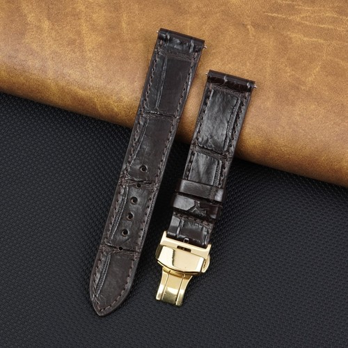 Flat brown leather watch strap - brown,