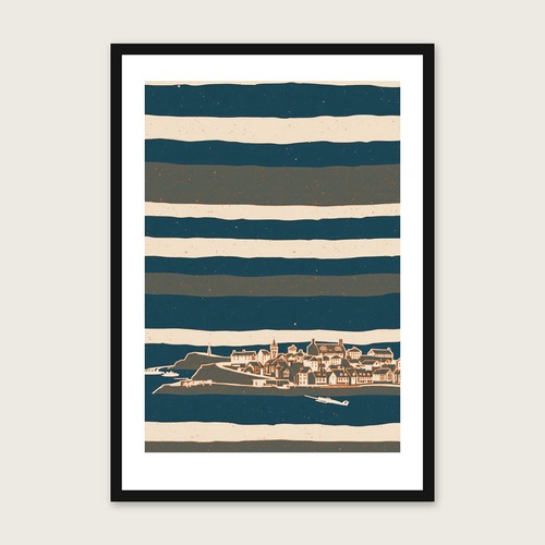 Linocut mawgan porth - mawgan, print