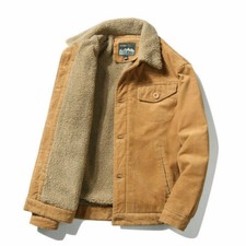 Men's Jacket Retro Corduroy Sherpa Trucker Fur Fleece Lined Classic casual Coat.