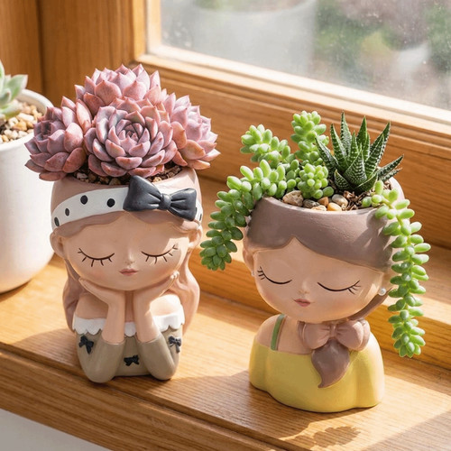 Cartoon girl plant pot - cartoon,