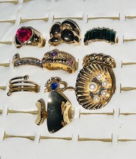 Bundle of 10 Chunky Gold Coloured Costume Jewellery RINGS All different GNF