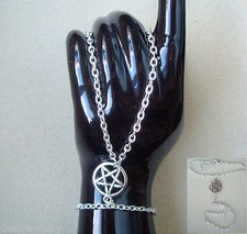 Pentagram Slave Chain Hand Harness Silver Plated Bracelet - Goth Pagan Witch