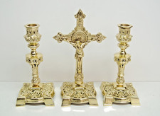 PAIR OF SHORT BRASS CHURCH