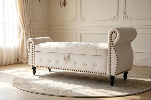 Velvet storage bench end - bench,