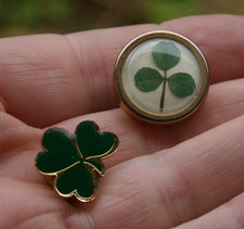 Real Shamrock Pin Badge and Enamel and Metal Shamrock Lapel Pin Badge