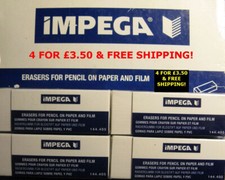 4x IMPEGA WHITE ERASERS FOR PENCIL ON PAPER FILM PVC, CARD SLEEVE, MODEL 144.405