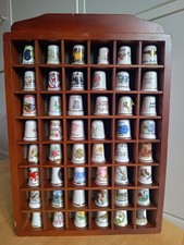 Vintage Thimble Collection – 48 Ceramic Thimbles & Wooden Display Case
