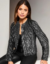 BNWT 16 18  LOVELY  LIPSY BLACK SILVER SEQUIN  EMBELLISHED EVENING JACKET NEXT