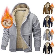 Mens Fleece Lined Thicken Hoodie Zip Up Sweatshirt Warm Casual Jacket Outerwears