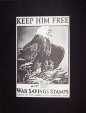Original Old Antique Print Advertisement War Savings Stamps Eagle America