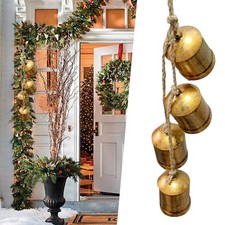 Vintage Handmade Rustic Lucky Christmas Hanging Bells On Rope Chic Garland Decor