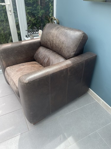 Brown padded leather armchair - padded,