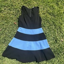 Ann Taylor Loft Women's Skater Dress Size 2 Black Blue Sleeveless Back Zip Dress