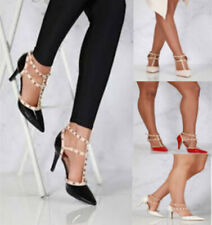LADIES STUDDED STRAPPY HIGH HEEL POINTED TOE EVENING PARTY SHOES SIZES 3-8