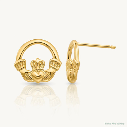 14k yellow gold claddagh post - 14k,