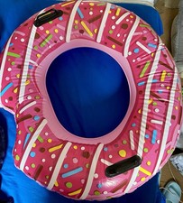 Large Inflatable Pink Pool Donut 20 inch Floatie For Beach&Swimming With Handles