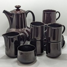 Vintage Poole Pottery Tea Set for Six Lapis Brown Glaze