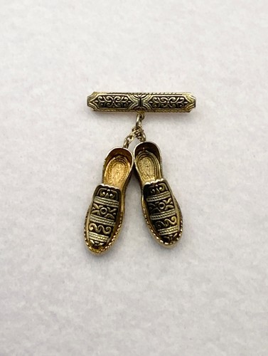 Vintage damascene shoe brooch - shoe,