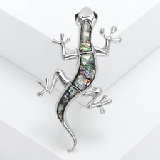 Silver lizard opal - silver, brooch