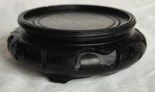 Vintage Chinese Ebonised Turned & Carved Wood Round Plinth/Display Stand
