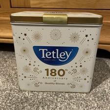 Tetley Tea Tin 180th Anniversary white collectible 