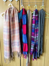 ladies scarf bundle x5 pink blue check stripe knitted wrap neck shawl Christmas 