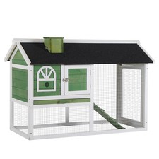 PawHut Rabbit Hutch, Guinea Pig Hutch 2 Tiers Outdoor w/Tray & Ramp, Green