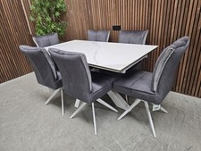 Glacier Large Extending Marbled Ceramic Dining Table & 6x Swivel Chairs