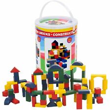 100 Pieces Classic Wooden Construction Building Blocks Bricks Kids Toy Set Xmas