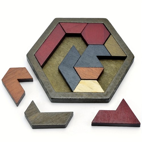 Wooden hexagon tangram - tangram, puzzle