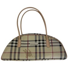 Vintage Burberry London Women's Small Check Patterned Half Moon Y2K Handbag Used