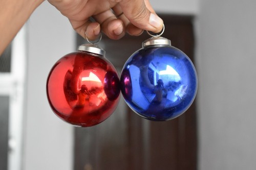 Vtg kugel red blue glass - red, n