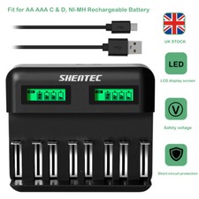 AA AAA C D Ni-MH Rechargeable Battery & 8-Slot Fast Battery Charger Universal